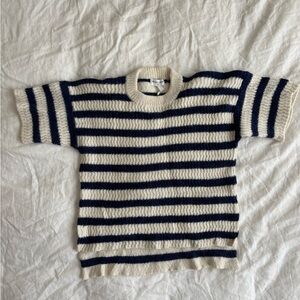 Apiece Apart Navy and Cream Striped Alpaca Blend Sweater